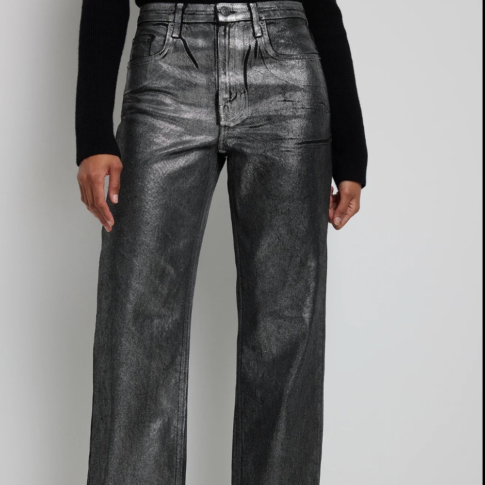Mid Waist Silver Coated Denim
